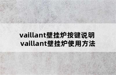 vaillant壁挂炉按键说明 vaillant壁挂炉使用方法